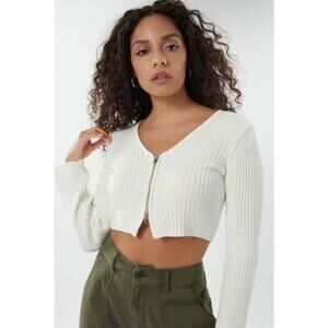 GARAGE Zipper Cropped Cardigan Ribbed Sweater - Knit - S‎